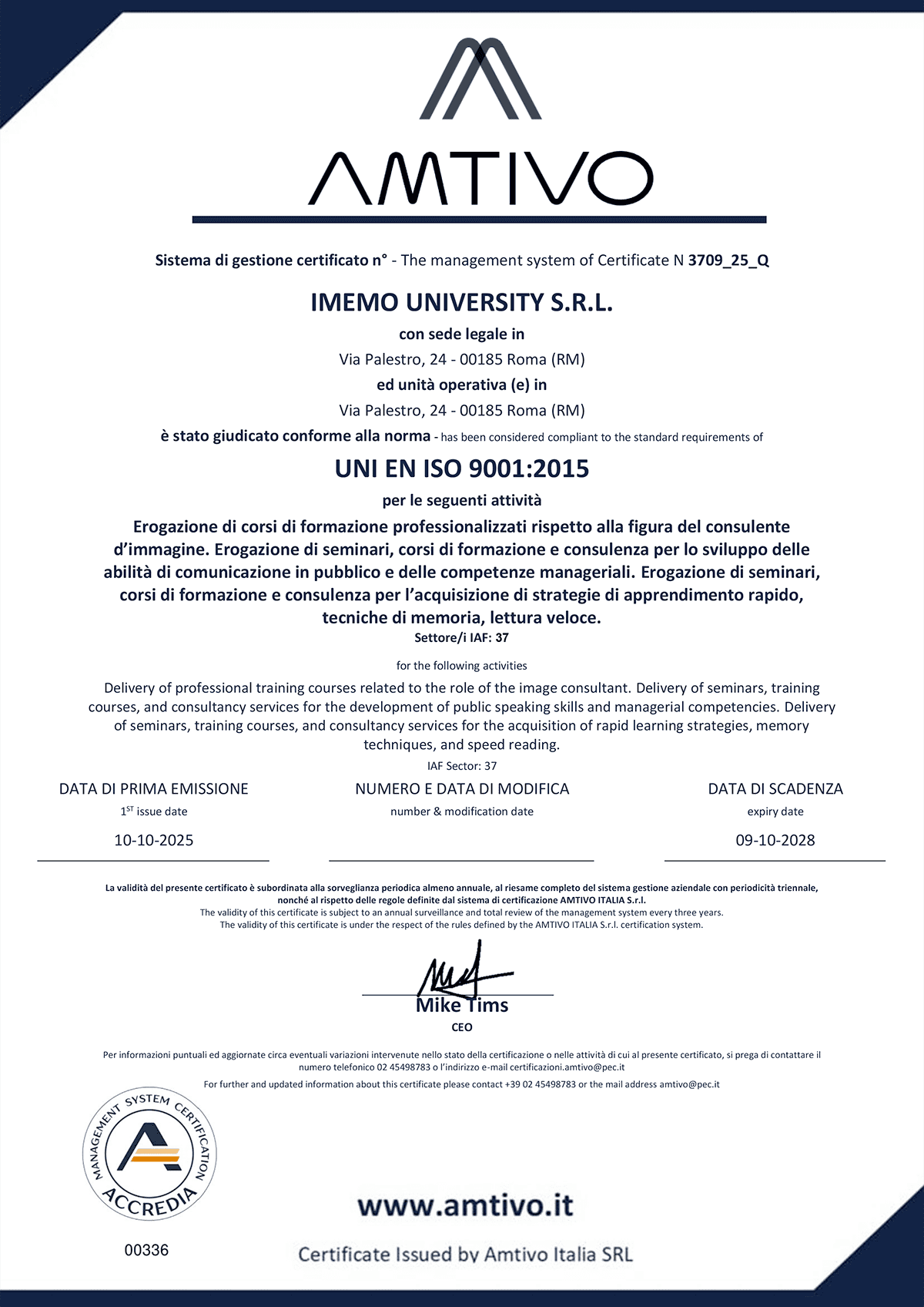 Accademia consulenza immagine certificato amtivo 3709 25 q imemo